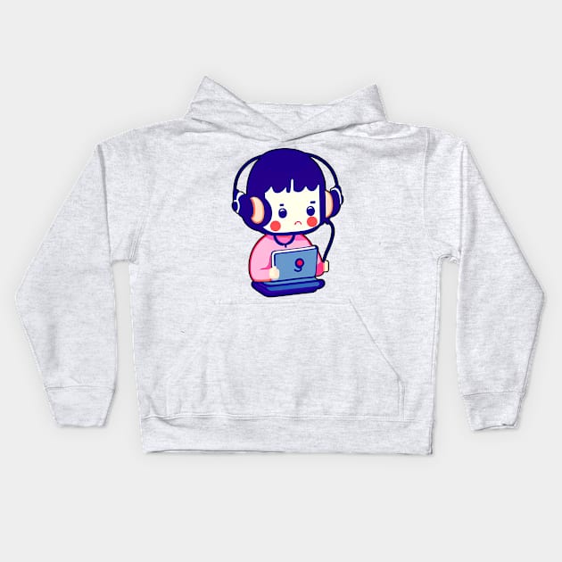 Cute Call Center Girl Kids Hoodie by Artilize